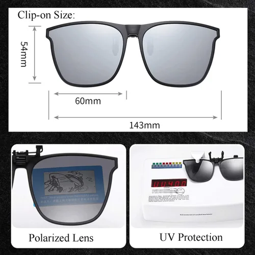 Vista 3 de Gafas de sol polarizadas con clip de gran tamaño, UV400, antirreflejos, pesca, conducción sobre gafas graduadas