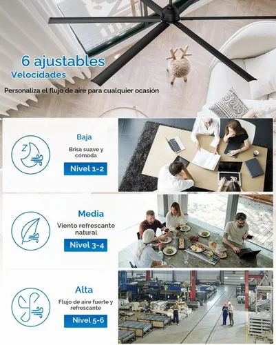Vista 5 de Ventilador de techo industrial de 108 pulgadas, ventilador de techo comercial grande con 6 aspas de aluminio, ventilador HVLS para taller, garaje