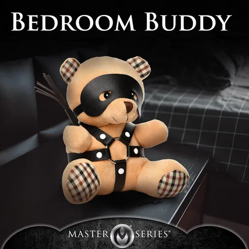 Vista 6 de Master Series Oso BDSM para hombres, mujeres y parejas. Suave oso de peluche con temática BDSM M. Regalo lindo y sexy. 1 pieza, beige y negro.