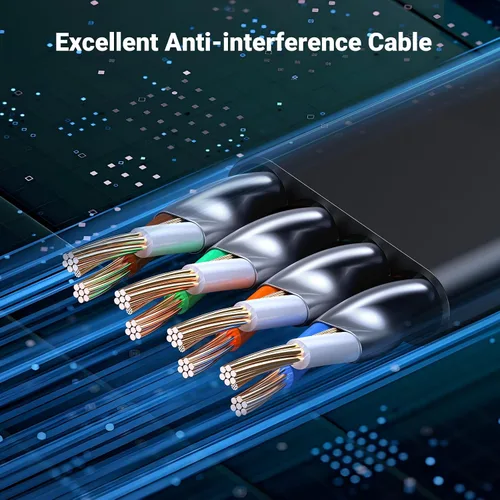 Vista 5 de UGREEN Cable Ethernet de 10 pies, cable Ethernet Cat 8 con 40 Gbps 2000 Mhz de alta velocidad, cable plano de Internet blindado resistente