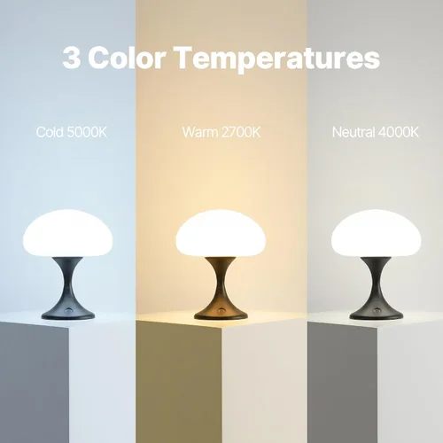 Vista 4 de MAGCHARM Lámpara de mesa recargable LED de 5 W con pantalla de cristal, pequeña luz táctil retro regulable con 3 temperaturas de color, luz estética