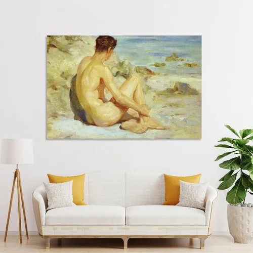 Vista 4 de Henry Scott Tuke, niño en la playa, verano, impresión artística, póster de arte vintage, arte de pared en lienzo, famoso póster de pintura