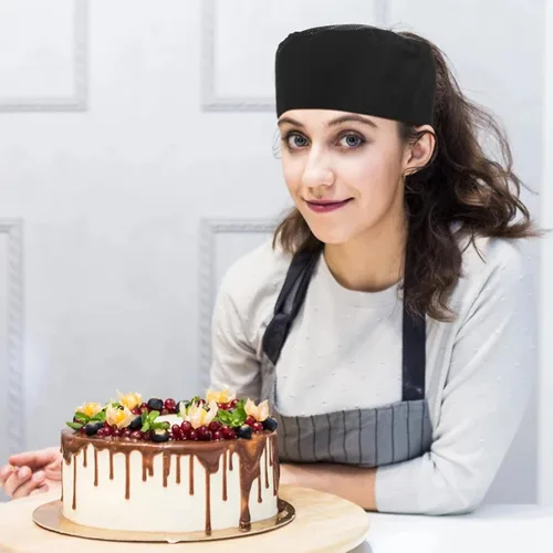 Vista 4 de Yolev 4 gorras de chef unisex ajustables para cocina, con malla transpirable, tapas de cocina con elástico, talla única, parte superior de malla