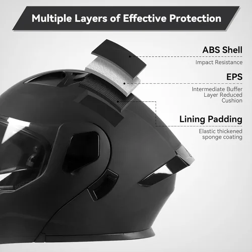 Vista 5 de Casco modular para motocicleta de adultos, con doble visera abatible, cara completa, aprobado por DOT para hombres, mujeres, moto, ATV, UTV, moto
