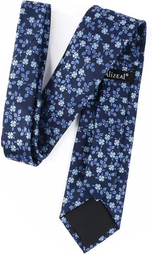 Vista 2 de Alizeal Mens 3.15inches Leaf Flower Pattern Tie with Floral Pocket Square Set