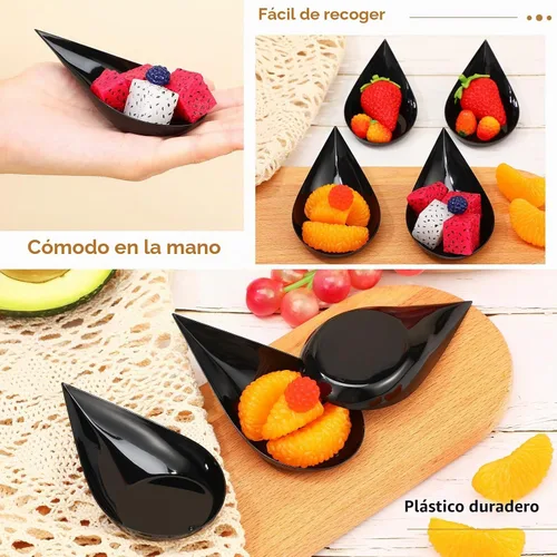 Vista 4 de Foaincore 500 cucharas de aperitivo de 4 pulgadas, mini platos de aperitivo de plástico, suministros de catering, cucharas de degustación Negro