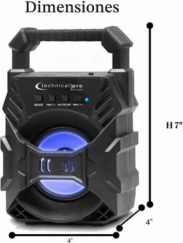 Vista 3 de Technical Pro Altavoz Bluetooth compacto recargable portátil con LED