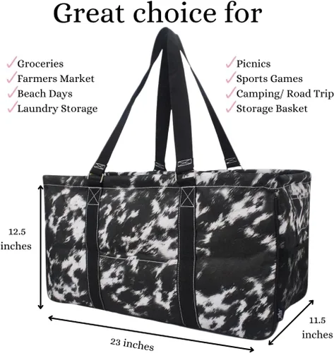 Vista 62 de NGIL Bolsa de comestibles reutilizable extra grande plegable de gran tamaño para comestibles, almacenamiento, picnic, playa, Estampado