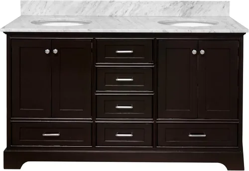 Vista 6 de Kitchen Bath Collection Harper tocador de baño doble de 60 pulgadas (chocolate/carrara): incluye gabinete de chocolate con encimera de mármol