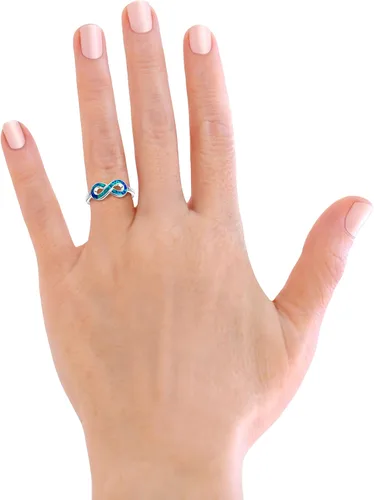 Vista 4 de Savlano Anillo de ópalo azul chapado en oro blanco de 14 quilates para mujeres y niñas, fabricado en Italia, viene con una caja de regalo