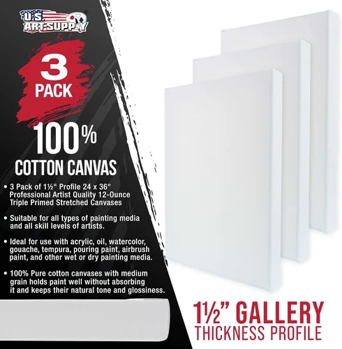 Vista 2 de U.S. Art Supply Lienzos estirados XL para pintar, 24 x 36 pulgadas, profundidad de galería, 1-1/2 pulgadas de grosor, paquete de 3 – 12 onzas