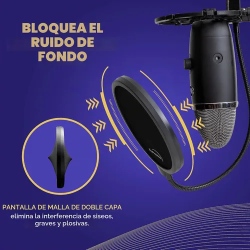Vista 3 de Filtro de interferencias Auphonix, para micrófono Blue Yeti, Negro