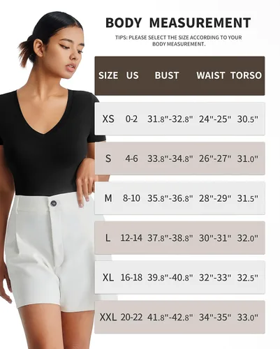 Vista 5 de ALGALAROUND Body de manga corta con cuello en V para mujer, camiseta básica de doble capa