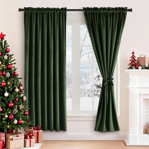 Vista 88 de JIUZHEN Cortinas de terciopelo beige de 63 pulgadas de ancho x 63 pulgadas de largo, cortinas de terciopelo retro suaves con bolsillo para barra