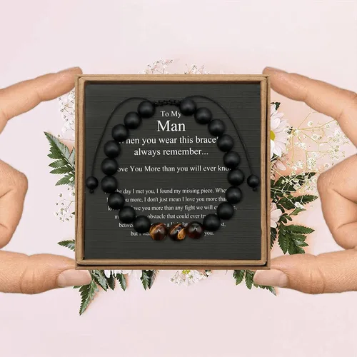Vista 7 de JoycuFF Pulsera de ojo de tigre para hombre, regalo de aniversario, cumpleaños, día del padre, regalo de Navidad para novio, papá, hijo, esposo