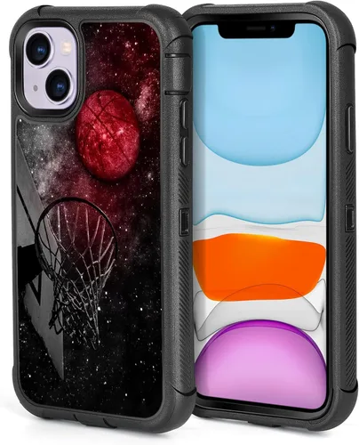 Vista 10 de Funda compatible con iPhone 13 y iPhone 14 de diseño de tiburón negro y rojo de moda urbana para hombres y niños, de 3 capas, resistente a