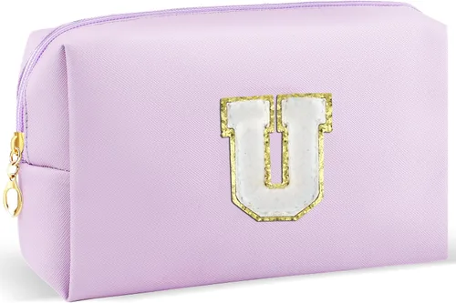 Vista 62 de URSKYTOUS Regalos para niñas, bolsa de maquillaje con inicial, bolsa de cosméticos personalizada con cremallera, bonita bolsa de aseo de viaje, Azul