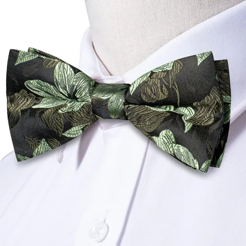 Vista 4 de Hi-Tie Pajaritas preatadas para hombre, corbatines de seda y gemelos cuadrados de bolsillo, juego de gemelos para hombre, boda, fiesta, formal