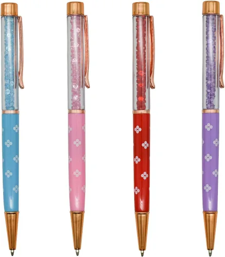 Vista 9 de 12 bolígrafos de diamantes de cristal floral, bonitos bolígrafos retráctiles con diamantes de imitación brillantes para escuela, oficina, boda