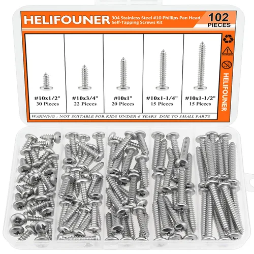 Vista 9 de HELIFOUNER - Juego de 250 tornillos para madera Phillips Pan Head Autorroscantes #2 x 1/4" 3/8" 1/2" 5/8" 3/4", kit surtido de 250 tornillos