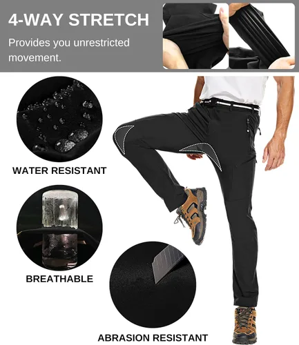 Vista 4 de Pantalones de senderismo para hombre, pantalones de viaje de secado rápido, pantalones de trabajo elásticos, pantalones ligeros para exteriores