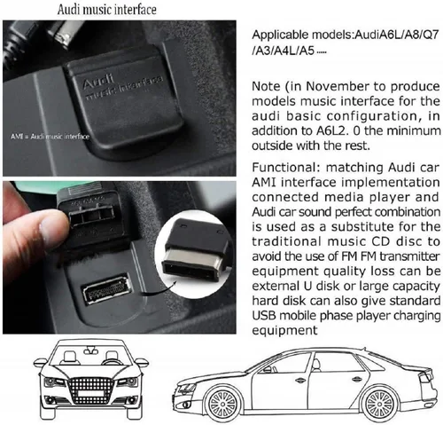 Vista 5 de Cable adaptador de carga de audio para automóvil compatible con Apple iPhone 14 13 12 11 Xs Max XR X 8 7 6 para Audi A3/A4/A5/A6/A8/S4/S6/S8/TT, AMI