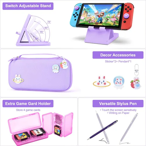 Vista 7 de innoAura - Funda para interruptor NS Switch - Paquete de accesorios para interruptor 18 en 1 con funda de transporte para interruptores funda