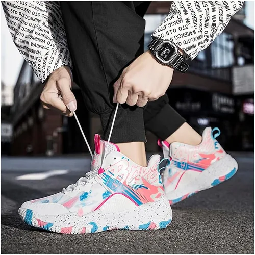 Vista 5 de BROHN Zapatos de baloncesto ultraligeros para hombre y mujer, zapatillas de deporte transpirables antideslizantes