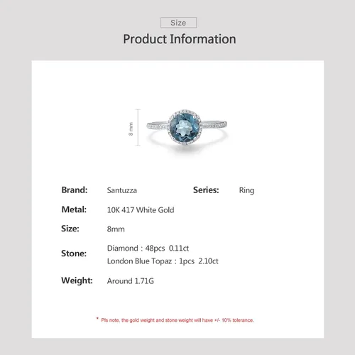 Vista 5 de Santuzza Anillo de oro macizo de 10 quilates con piedras preciosas solitarias para mujer