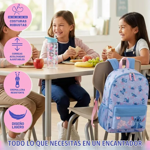 Vista 3 de Get Trend Disney Stitch Girls Backpack & Water Bottle, 2 Piece Set Blue Stitch