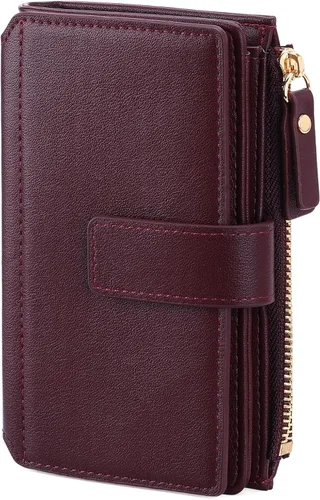 Vista 12 de Billetera pequeña para mujeres bifold portador de tarjetas de crédito con bloqueo RFID con bolsillo con cremallera, A01 verde , Compacto