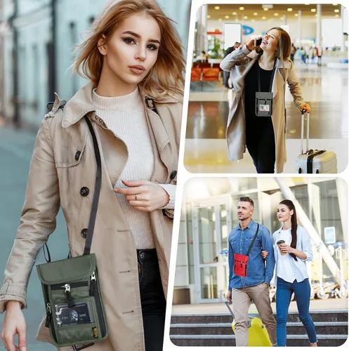 Vista 7 de Cartera de cuello para viajes, bolsa de cuello para pasaporte para hombres y mujeres con correa ajustable para el cuello y bloqueo RFID