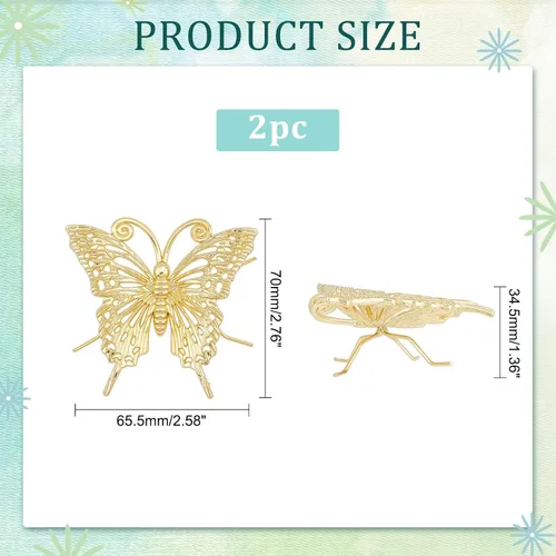Vista 2 de FINGERINSPIRE 2 piezas de escultura de mariposa dorada de 2.8 x 2.6 x 1.4 pulgadas, figura de mariposa de metal sólido, adorno de mariposa 3D