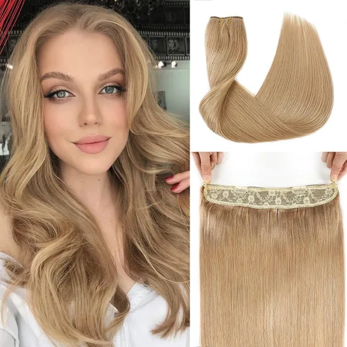 Vista 10 de Tinashe Extensiones de cabello humano real con alambre, lacio, 12 pulgadas, 2.47 onzas, rubio claro, con reflejos rubio dorado, extensiones