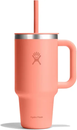 Vista 40 de Hydro Flask Vaso de Viaje con Asa, Tapa y Pajita - Acero Inoxidable Aislado en 24 Oz Aloe