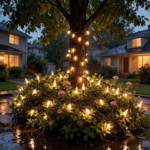 Vista 3 de LUCKY SHINE 150 luces LED de Navidad de color blanco cálido, cadena de iluminación decorativa de grado comercial, cable marrón, 50 pies