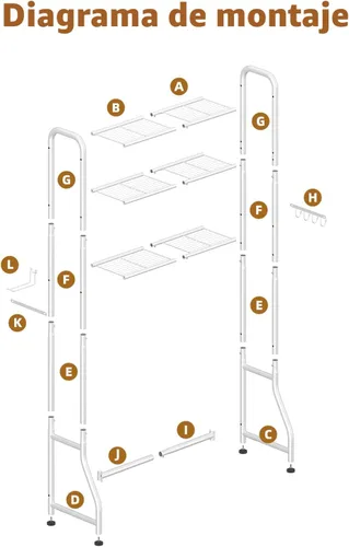 Vista 8 de Simple Trending Estante de almacenamiento sobre el inodoro, estante organizador de baño de metal de 3 niveles con soporte para papel y 3 ganchos