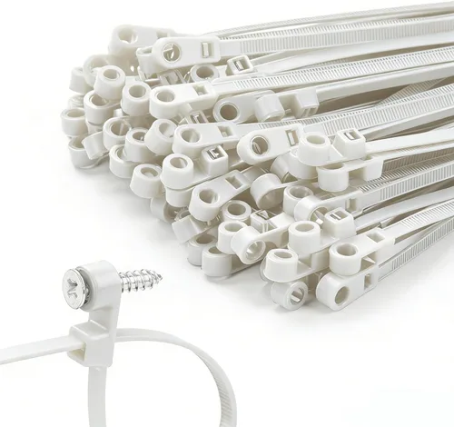 Vista 7 de 200 bridas negras de 4 pulgadas con agujero para tornillo, cabeza montable, correas de sujeción para cables de 50 libras, correas multiusos