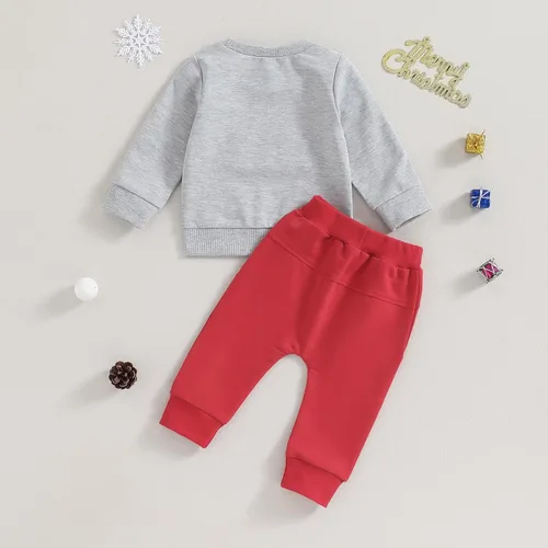 Vista 6 de Newbgclo Conjunto de 2 piezas de sudadera de manga larga con letras de Papá Noel, ropa de invierno para bebé niño