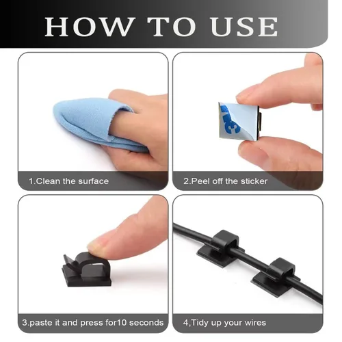 Vista 5 de KGROTE 100 unidades de clips para cables, clips adhesivos para alambre, clips fuertes para cables, soportes para cables, clips de gestión de cables