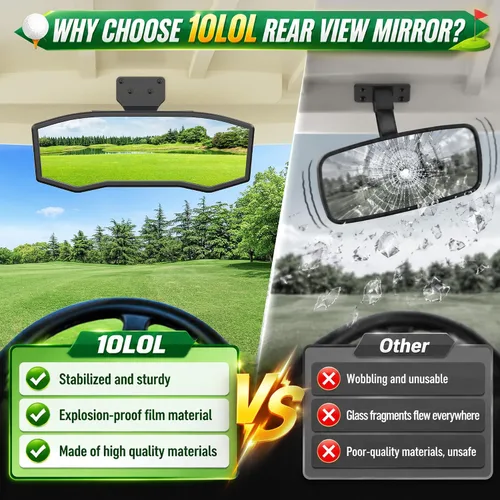 Vista 3 de 10L0L Espejo retrovisor para carrito de golf Yamaha EZGO Club Car Epic Espejo retrovisor universal gran angular, espejo convexo HD para carrito