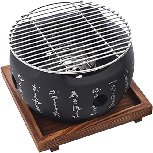 Vista 11 de Parrilla de barbacoa japonesa - Estufa de carbón portátil con placa de barbacoa y accesorios