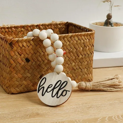 Vista 5 de Meplait Hello - Guirnalda de cuentas de madera, cuentas decorativas de 38 Natural & Hello