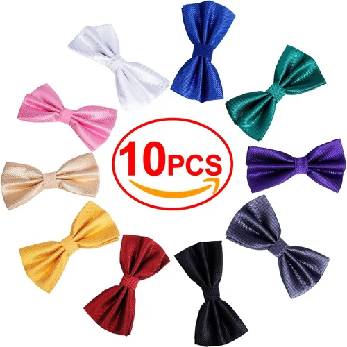 Vista 2 de Juego de 10 pajaritas formales preatadas con banda ajustable para el cuello, idea de regalo para hombres y niños (10 unidades, 3), colores mezclados