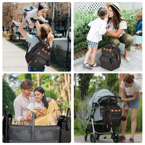 Vista 7 de Mochila para pañales, con mochila para cambiador, tela Oxford 900D, mochila para pañales de gran capacidad, mochila multifuncional 3 en 1 para Negro