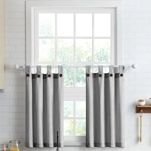 Vista 22 de Cortinas de nivel de algodón July Joy de 24 pulgadas de largo, cortinas de cocina de estilo rústico, bolsillo para barra para ventana pequeña