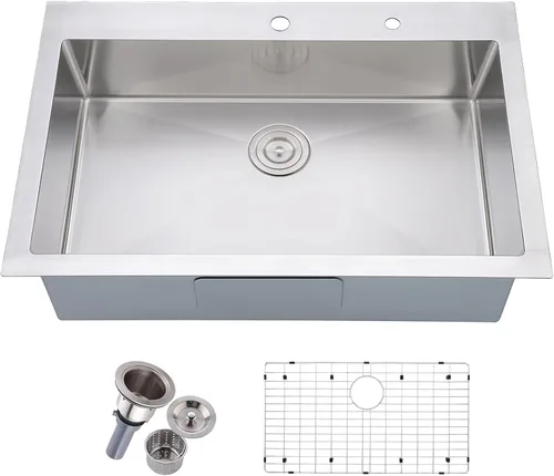 Vista 19 de Friho Fregadero de barra empotrable negro de 15 x 15 pulgadas, fregadero de cocina de acero inoxidable de un solo tazón montado en superficie