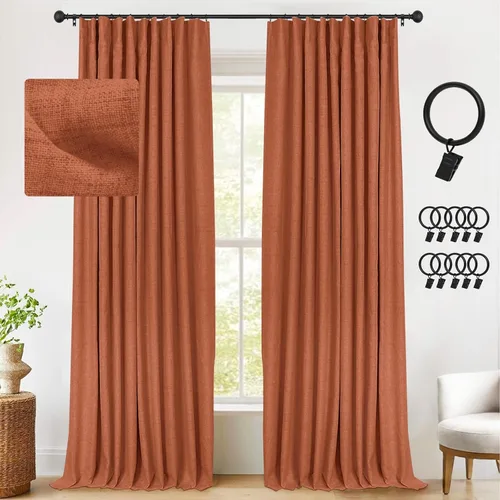 Vista 45 de INOVADAY Cortinas térmicas para puerta corredera 100% opacas para dormitorio, cortinas de puerta corrediza de vidrio extra anchas para patio, lino