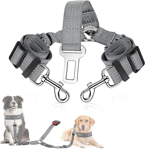 Vista 9 de SlowTon Cinturón de seguridad para perro, cinturón de seguridad doble para perro, correa de seguridad ajustable para vehículo con amortiguador