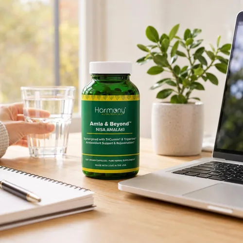 Vista 10 de Harmony Nutraceuticals Amla & Beyond™ (Nisa Amalaki) Fórmula tradicional de hierbas ayurvédicas con amla, cúrcuma y triperina™, vegetariana, 120